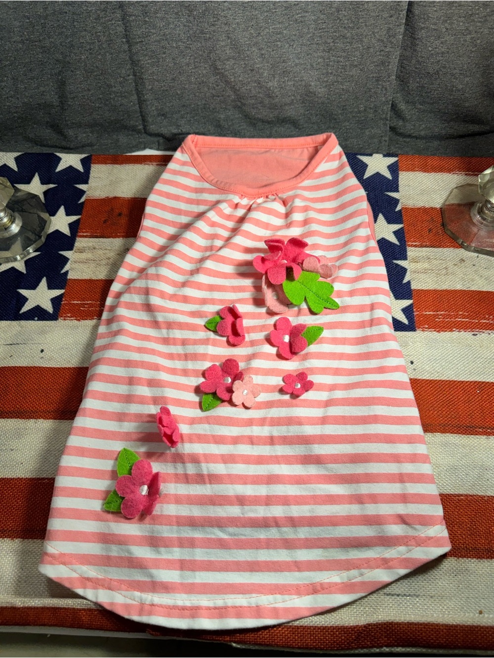 Pink Striped Floral Appliqué Pet Shirt